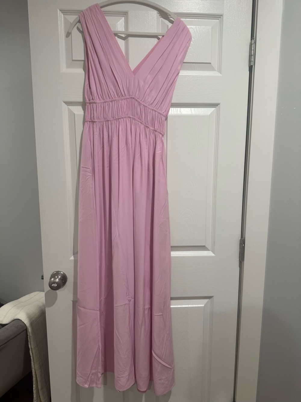 Banana Republic Light Pink Pleated V-Neck Maxi Dress